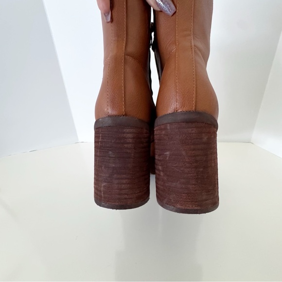 House Of Harlow 1960 Festival Boots Platform Tall Block Heel Boho 8 Cognac - Picture 7 of 9